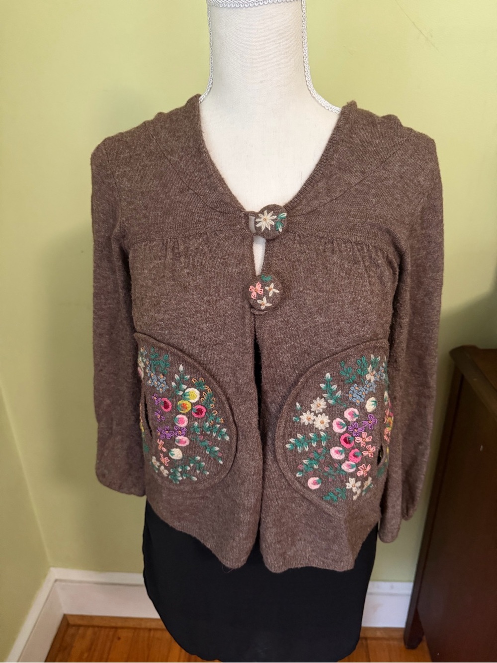 Anthropologie Sleeping on Snow Floral Embroidered Cardigan